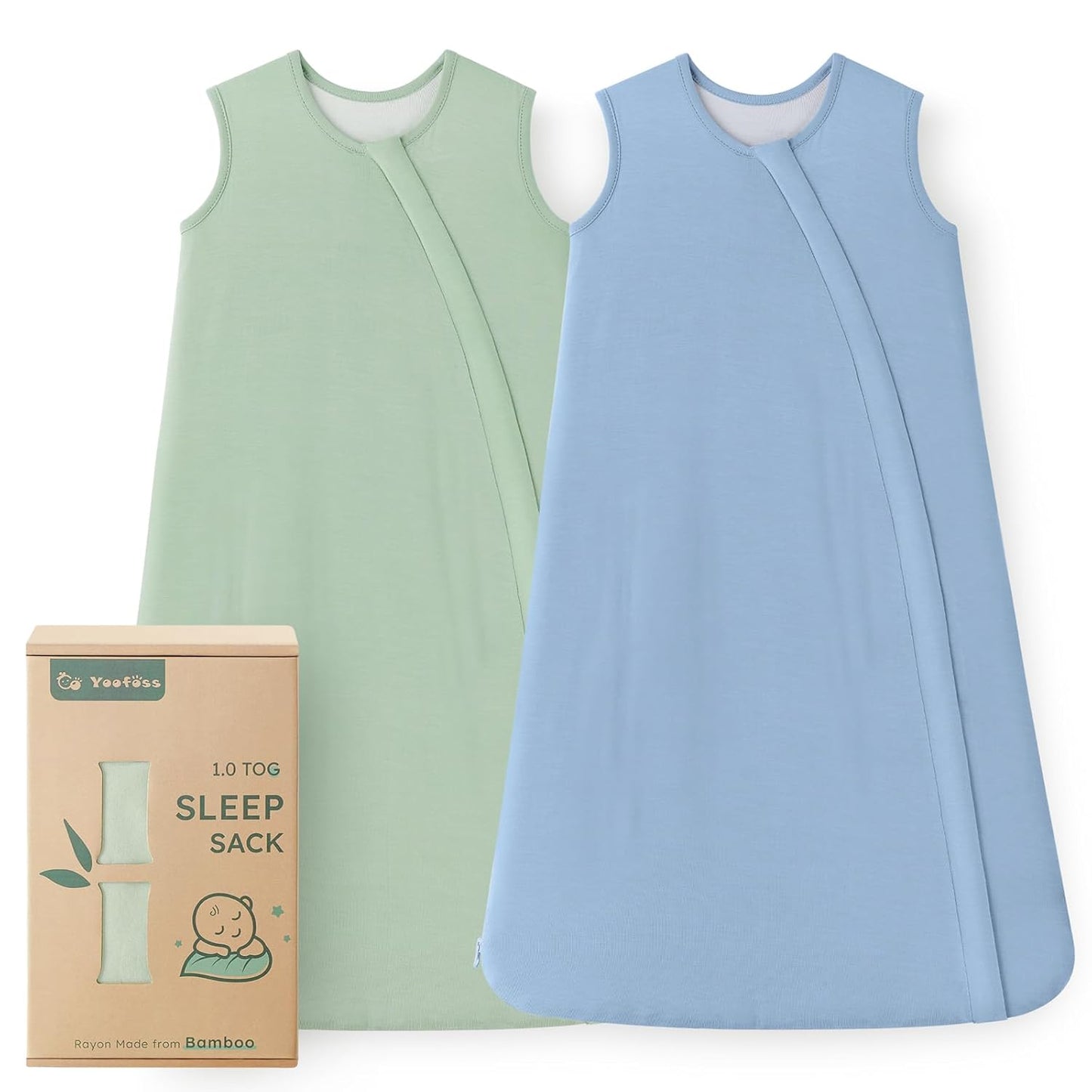 Yoofoss Baby Sleep Sack - Super Soft Bamboo Wearable Blanket for Infants 12-18 Months | 2-Way Zipper, Blue & Green