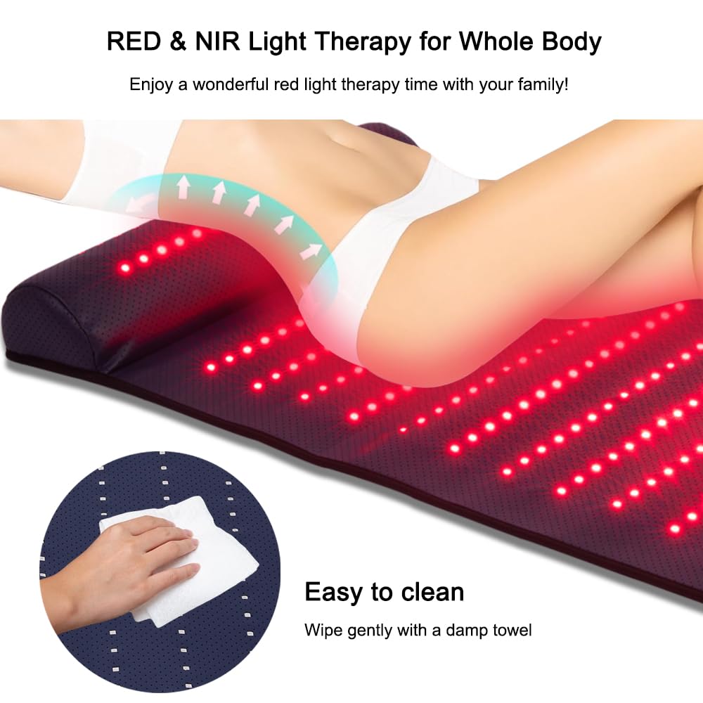 Infrared Red Light Therapy, Red Light Therapy Mat with Neck Support, 660nm&850nm NIR Deep Wavelength Blanket Pad for Back Belly Knee Shoulder HIPS Body Pain Relief