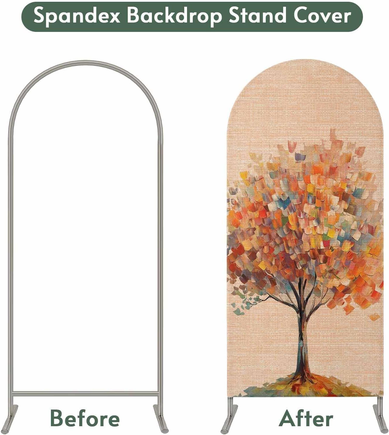 Jnbasdffb 6.6 Fall Tree Modern Wedding Arch Cover,Stretchy Spandex Arch Backdrop Stand Covers FT,Abstract Art Oil
