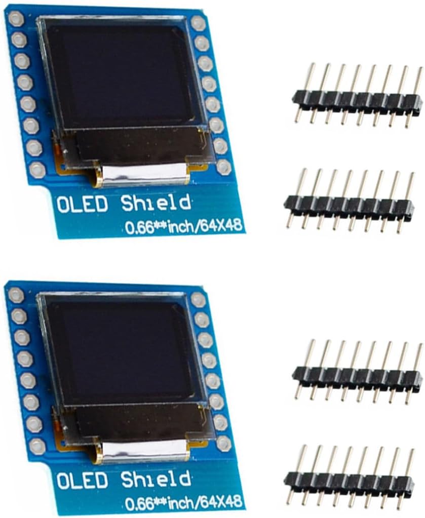 VBOTCOR 0.66 inch I2C D1 64x48 3.3V 2pcs OLED Shield IIC Display Mini OLED Module for WEMOS Mini Compatible