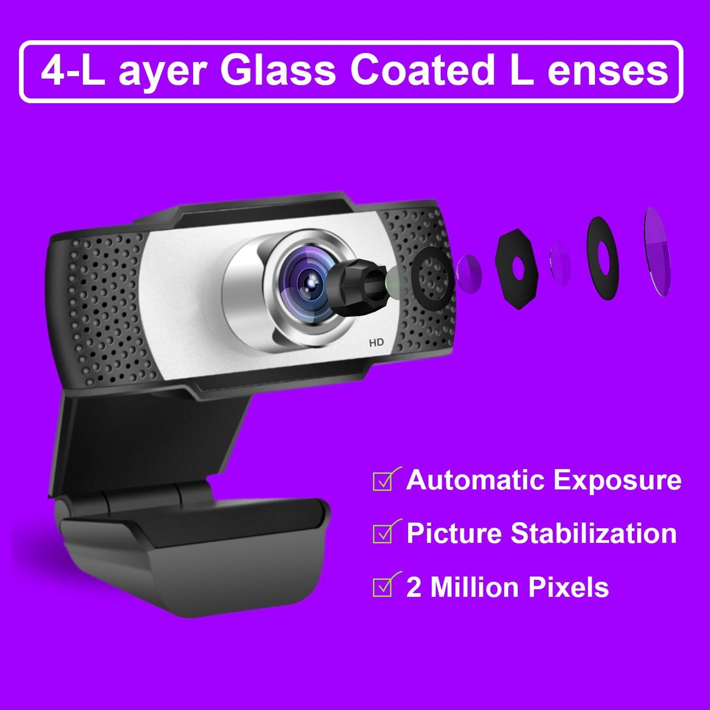 Bocodow 1080p Hd Webcam with Microphone, Wide Angle USB Computer Camera for Pc Mac Laptop, Plug and Play
