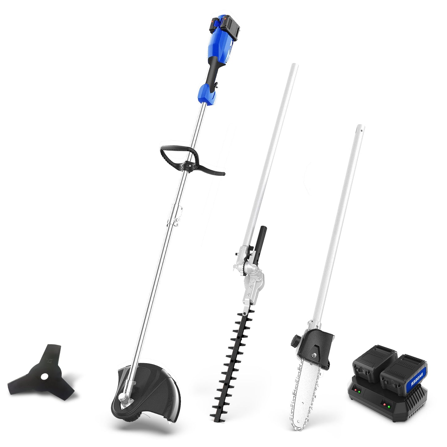 Wild Badger Power Upgraded 40V Cordless String Trimmer & Edger, 4-in-1 Multi-Tool Kit with Hedge Trimmer, Brush Cutter & Pole Saw, Attachment Capable Weed Wacker, 2 * 20V 4.0Ah Batteries & Charger