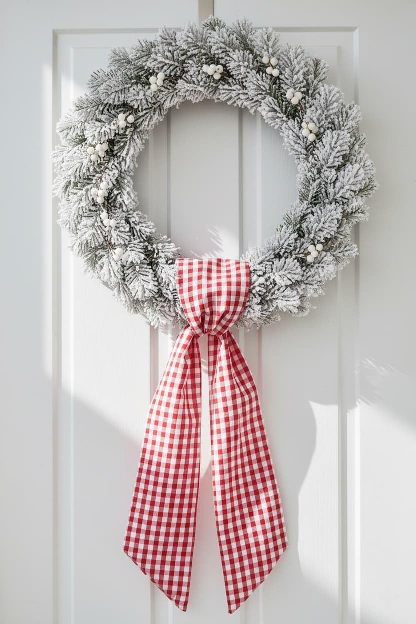 Red White Checkered Plaid Bow Ribbon Wreath Sash by [Brand Name] - Perfect for Christmas, Valentine's Day & Patriotic Decor (5.12" x 54.33")