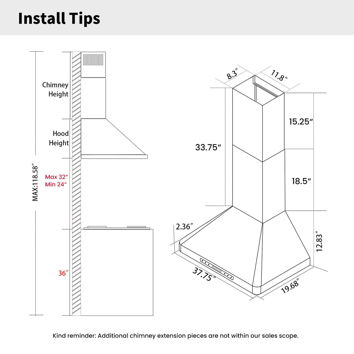 IKTCH 36 inch Wall Mount Range Hood, 900 CFM Ducted/Ductless Range Hood with 4 Speed Fan, Pure Stainless Steel with Gesture Sensing & Touch Control Making life Smarter IKP02R-36