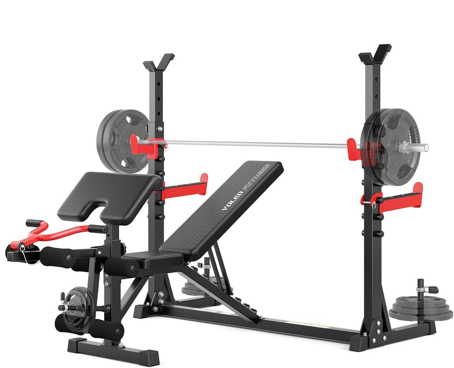 Yoleo Weight Bench with Rack - Bench Press Set, Leg Extension, Preacher Curl & Flat/Incline/Decline Full Body Workout Bench, Adjustable Olympic Weight Benches for Home Gym(47.44IN WIDE GRIP) (47.44“ Wide Grip)