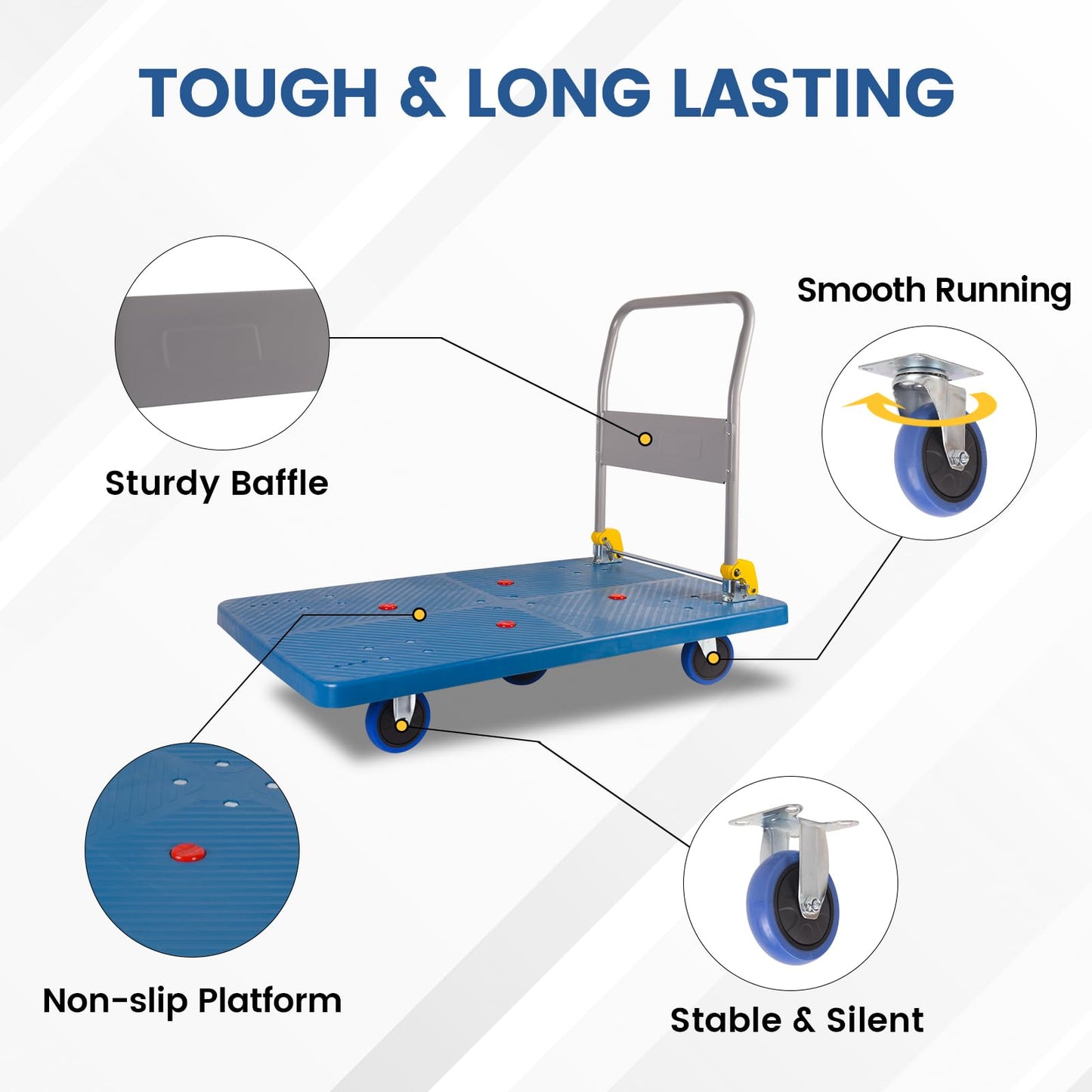 DEGEDUN Foldable Push Cart Dolly 1320 lbs,Moving Platform Hand Truck Blue,with 360° Swivel Wheels, for Home Garage Workshops, Loading, Storage, Warehouse