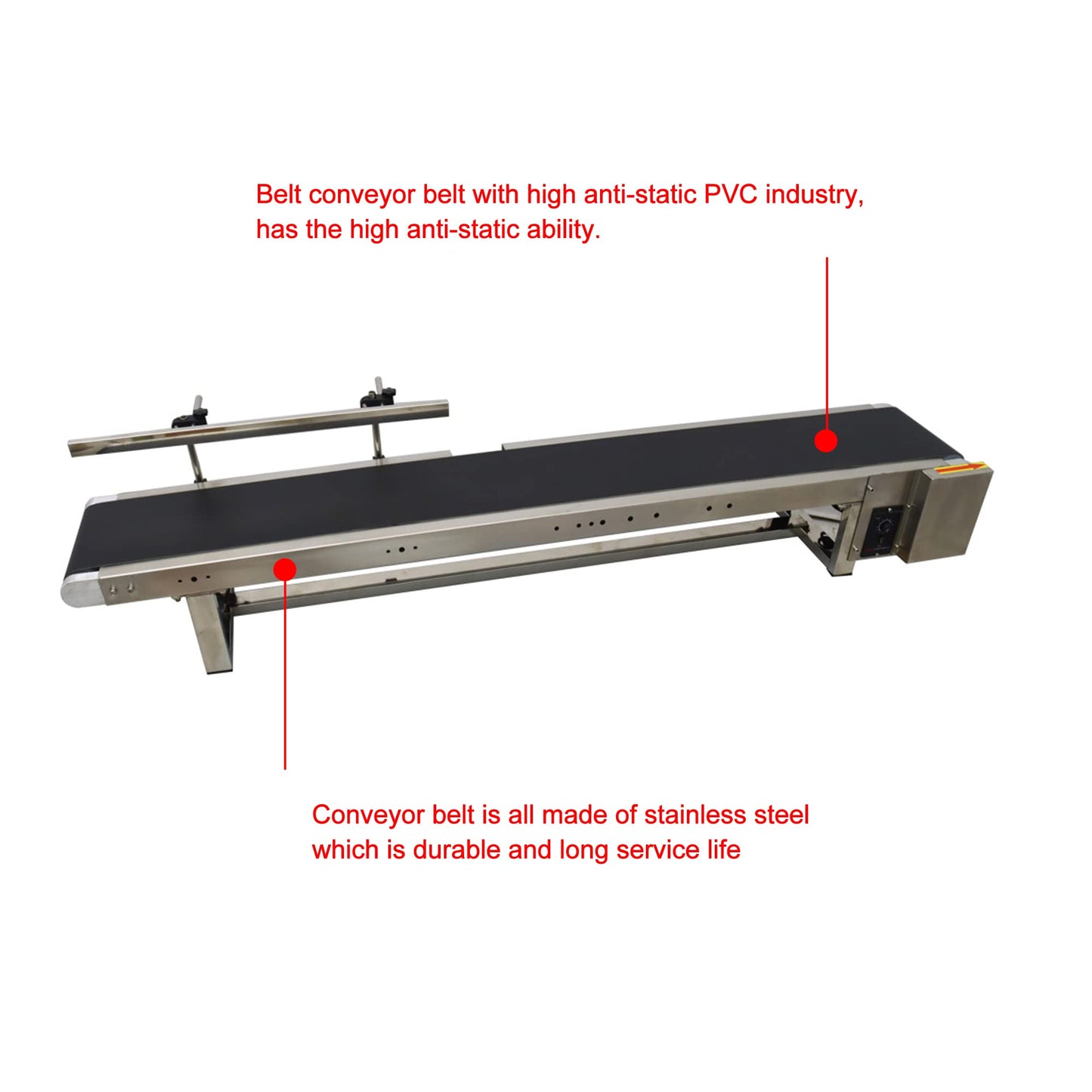 BREVELTION 110V 59inch PVC Conveyor with Double Guardrail Industrial Transport Equipment Adjustable Speed with Single Guardrail 60W