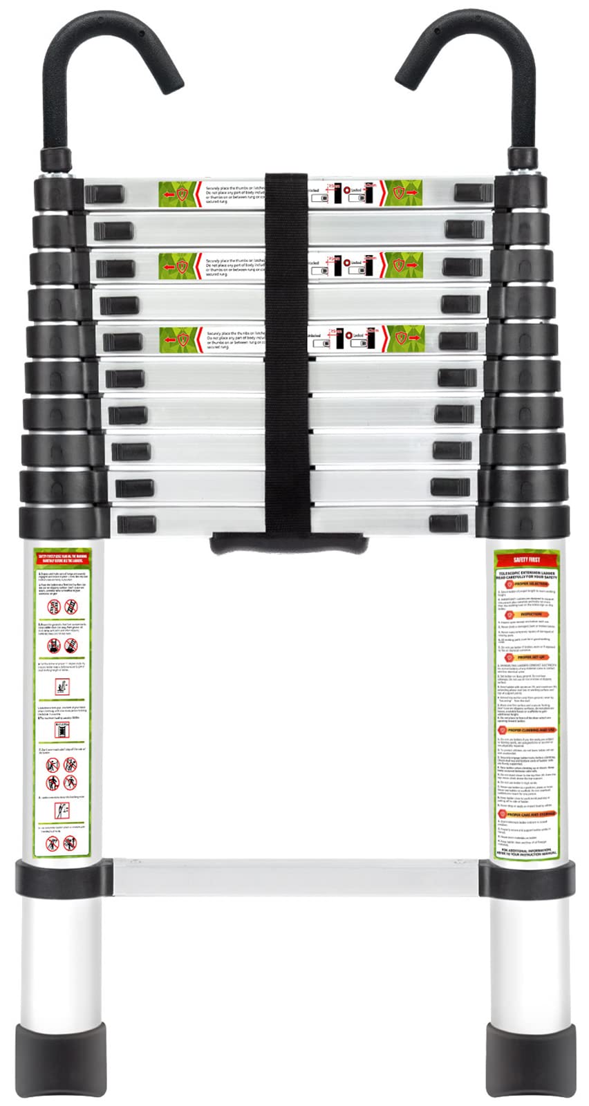 RIKADE Telescopic Ladder, 10.5 ft Aluminum Telescoping Ladder with Non-Slip Feet and Stable Hook, Portable Extension Ladder for Household and Outdoor Working, Max Load 330 lb, Aluminum
