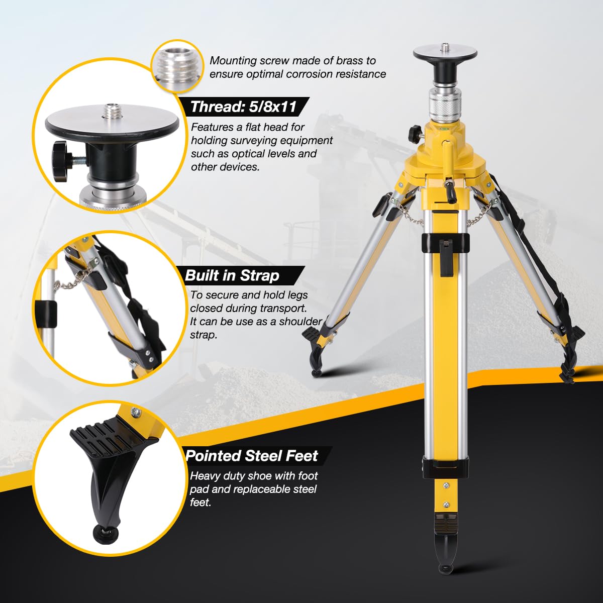 Mountlaser Elevator Tripod for Laser Level, 35.43-90.55 inch Height Adjustment Heavy Duty Survey Tripod, with Level Bubble & Diffusion Limiter, Liftable Non-Skid Feet for Construction