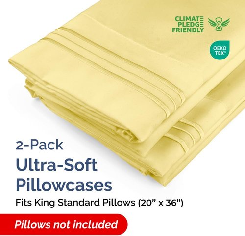 King Standard Pillow Cases by [Brand Name] - Ultra-Soft Hotel Quality - Wrinkle Resistant & Machine Washable - 2 Piece Set in Yellow