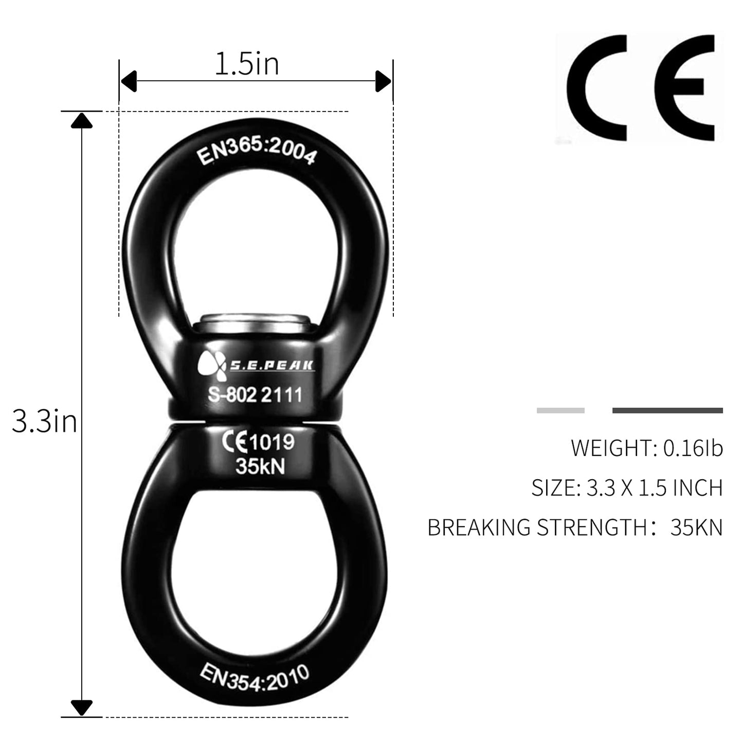 S.E.PEAK 35kN Swing Swivel, CE Certified 360°Rotational Device, Silent Hanging Accessory for Tree Swing, Aerial Dance