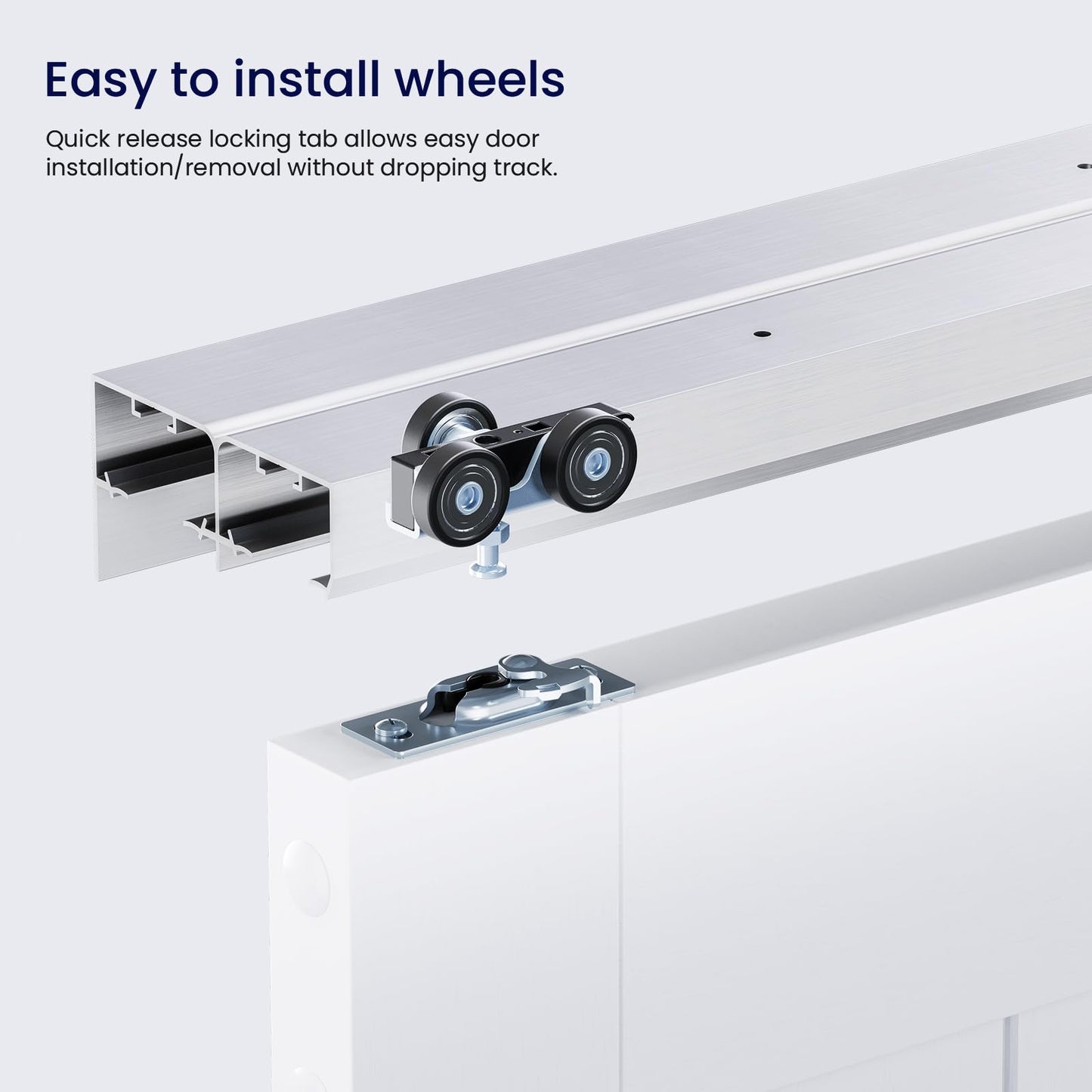 SMARTSTANDARD 96"/8FT Bypass Sliding Door Hardware Kit for Cabinet Closet, Aluminum Alloy Door Hardware with Finger Pull, for 2 Door System, Smoothly and Quietly, Fit 45.5" Wide Door Panel, No Door