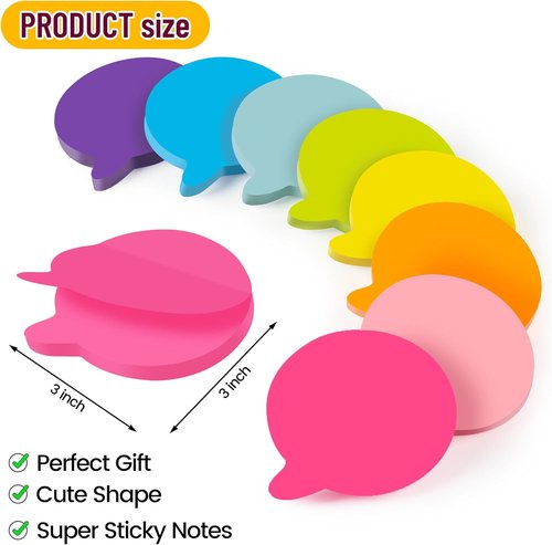Bubble Sticky Notes - 3x3 Inch, 8 Pads of Super Cute Bright Colors | Strong Adhesive & Clean Removal, 82 Sheets Each