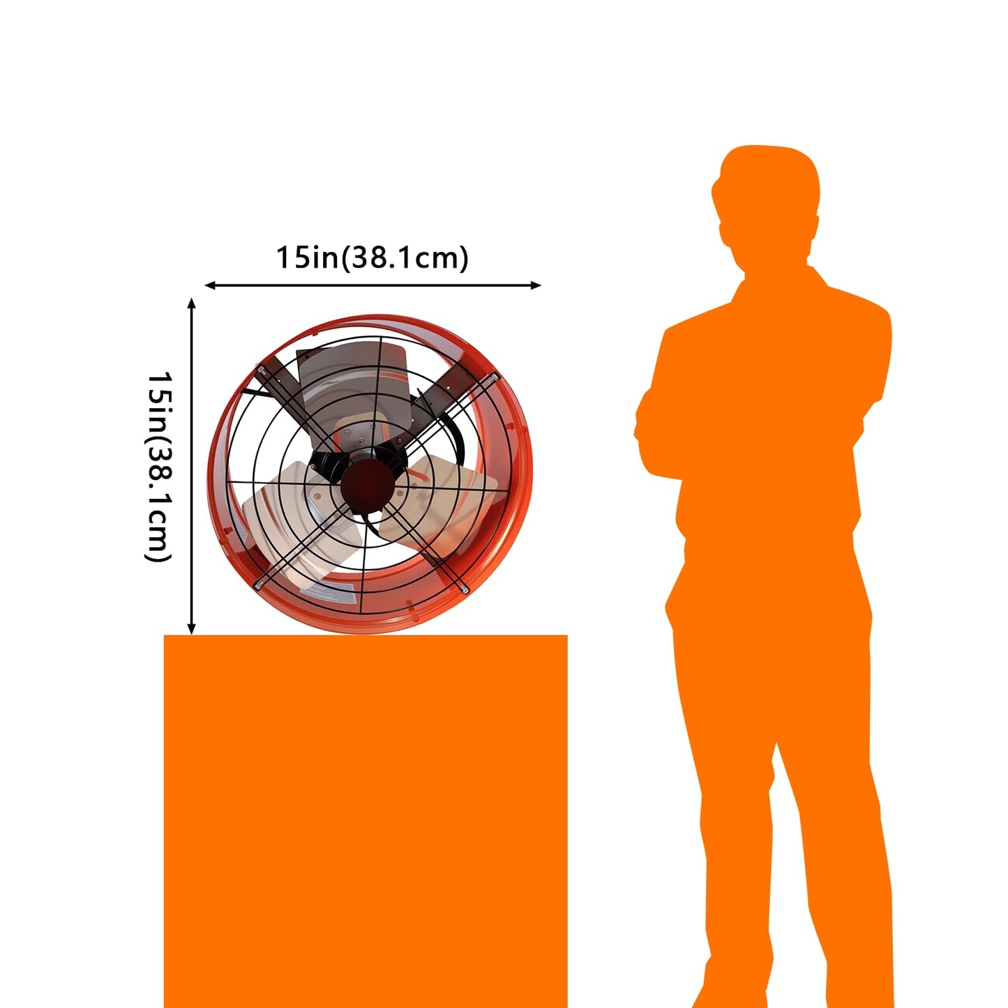 Faazy Professional Grade Attic Fan for Gable Vents | Power Attic Ventilator, 120V 60-Hz Motor and 15-Inch Blade | Quiet Home Attic Fan 1650 CFM, Adjustable Thermostat(Orange)