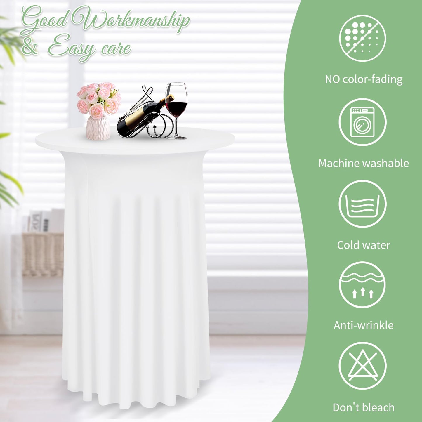 YJYQHYX 6 Packs Round Cocktail Table Skirt 24"x 43" Spandex Stretch Cocktail Table Cloths with Wavy Skirt, Spandex Fitted High Top Table Covers for Wedding Party Birthday Banquet Table (White)