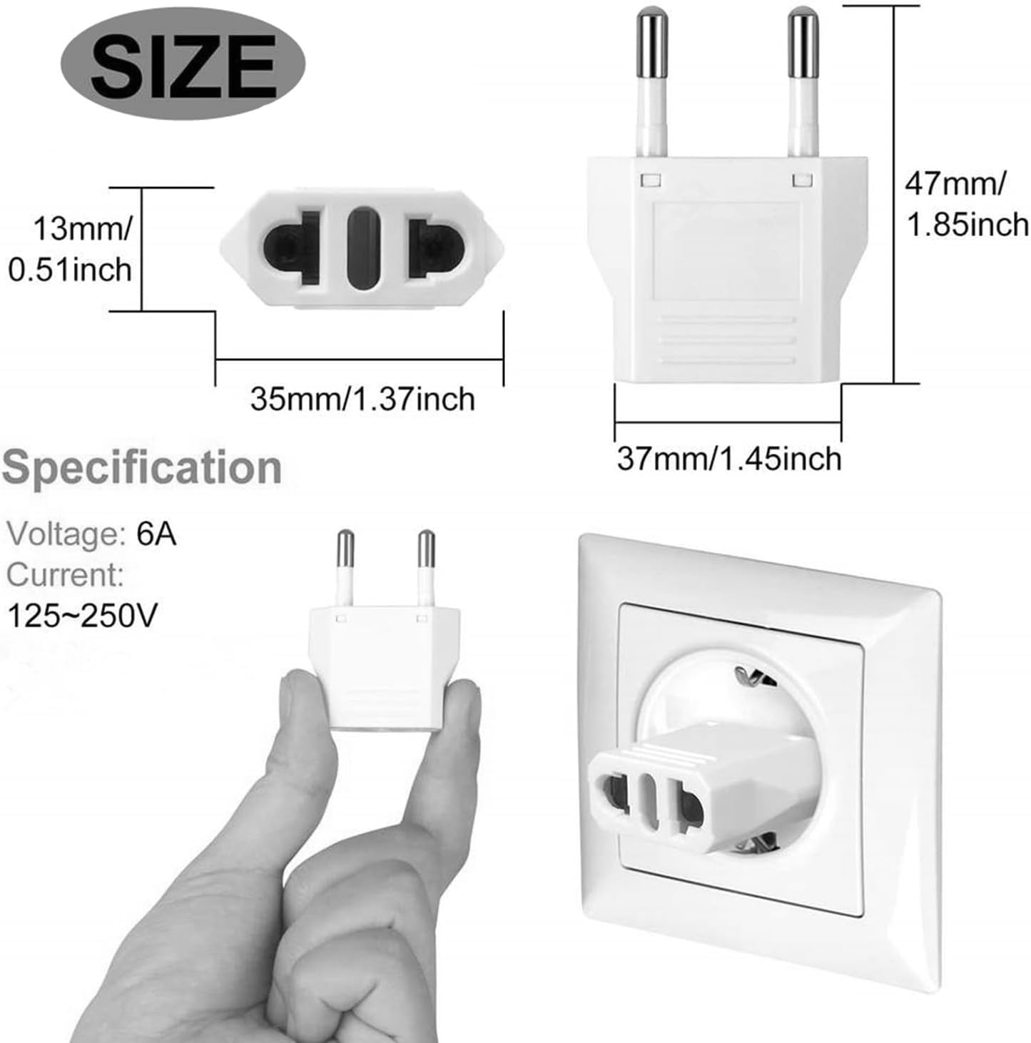ALINNA 3 Pack 250V GRLRCR Europe Travel Plug Adapter, US to EU Plug Adapters Type C, Power Converter for US America