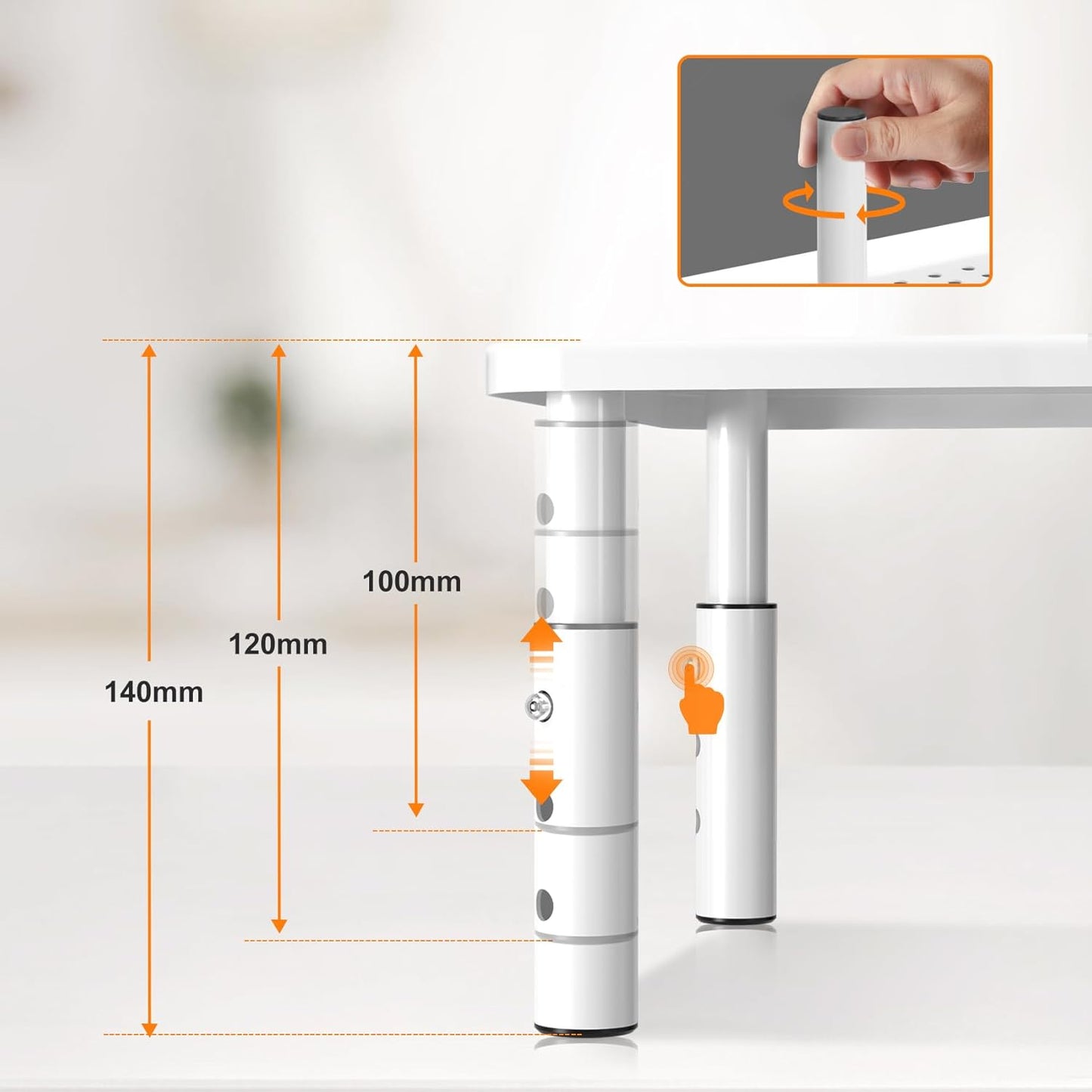 3 PS4, 20KG,White Bracwiser Monitor Stand Riser, Metal Computer Stand, Height Adjustable Screen Riser with Mesh