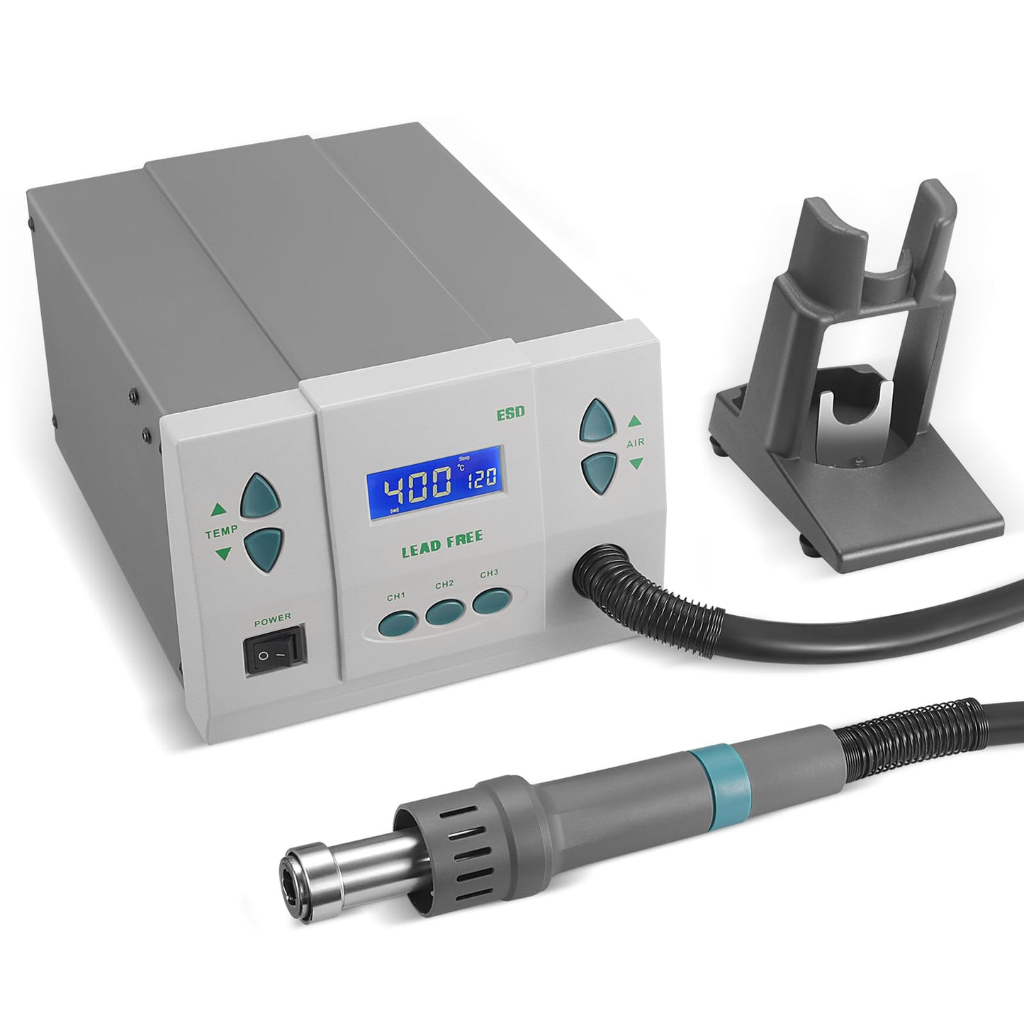 Soiiw 110V 861DW Hot Air Rework Station 1000Watt Heat Gun Soldering Station Brushless DC Vortex Blower for Miro Soldering Rework,Large LCD Screen Display with 3pcs Free Nozzles