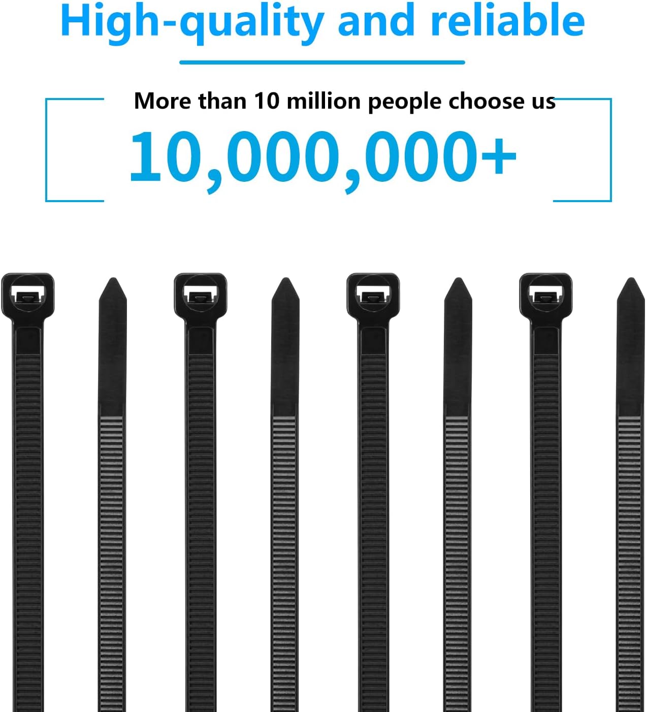 Eletoo 8 Inch (1200 Pack), 35 LBS PA66 Black Zip Ties Tensile Strength, Self-Locking Nylon UV Resistant Cable Ties