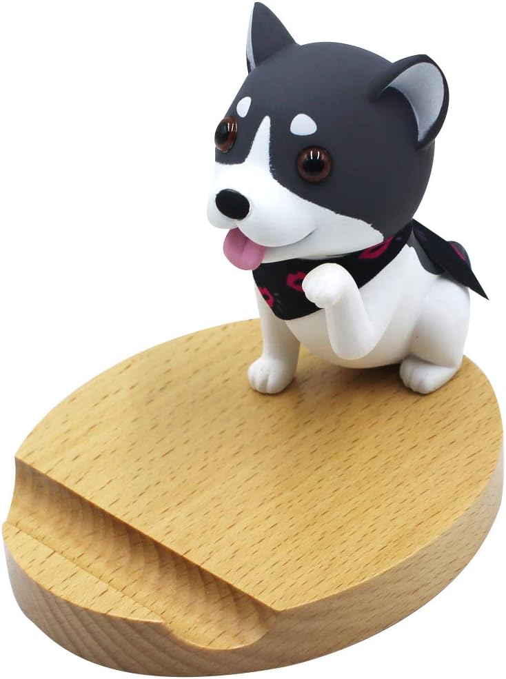 Amamcy Cute Dog Cell Phone Holder Stand Wooden Smartphone Desk Holder for Mobile Phones Animal Phone Stand Desk