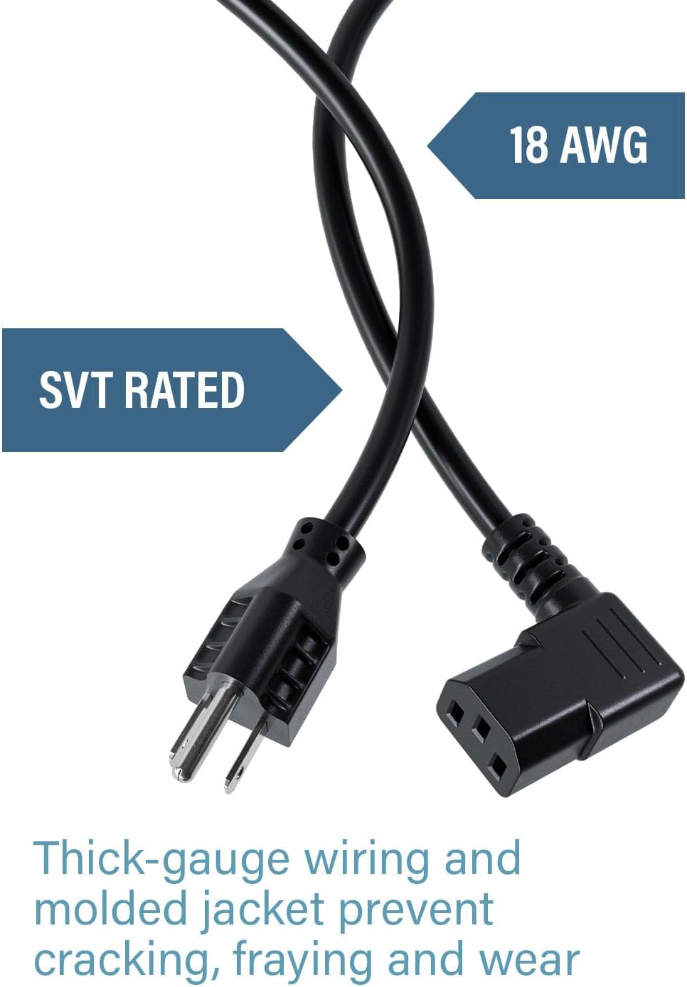 C2G 6FT 90 (24240) Premium Degree Replacement AC Power Cord - Durable Power Cable for TV, Computer, Monitor, Appliance