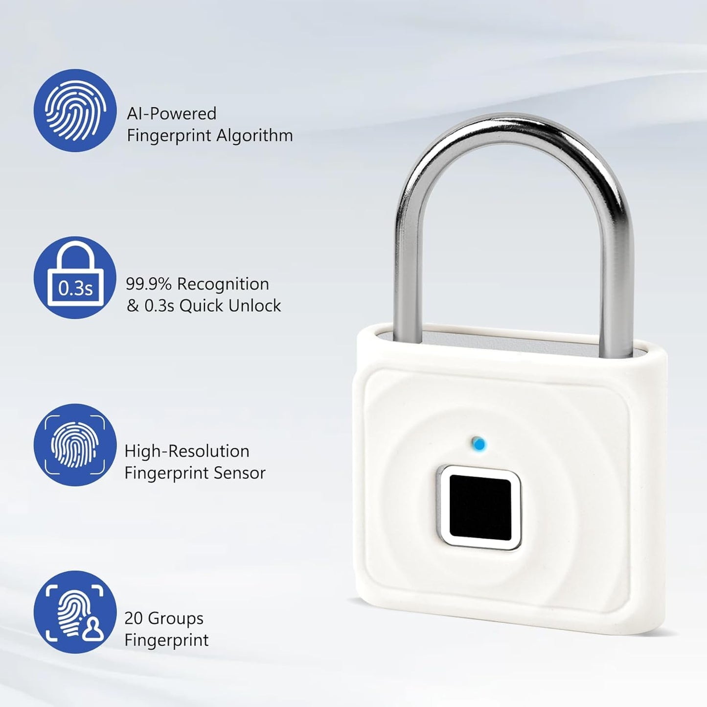 UMIKSMART Biometric Smart Lock, Keyless Fingerprint Padlock with USB Charging, Smart Lock Gift for Students, Gym Lockers, School Lockers, Luggage, Storage Boxes, Fences, Backpacks, Cabinets