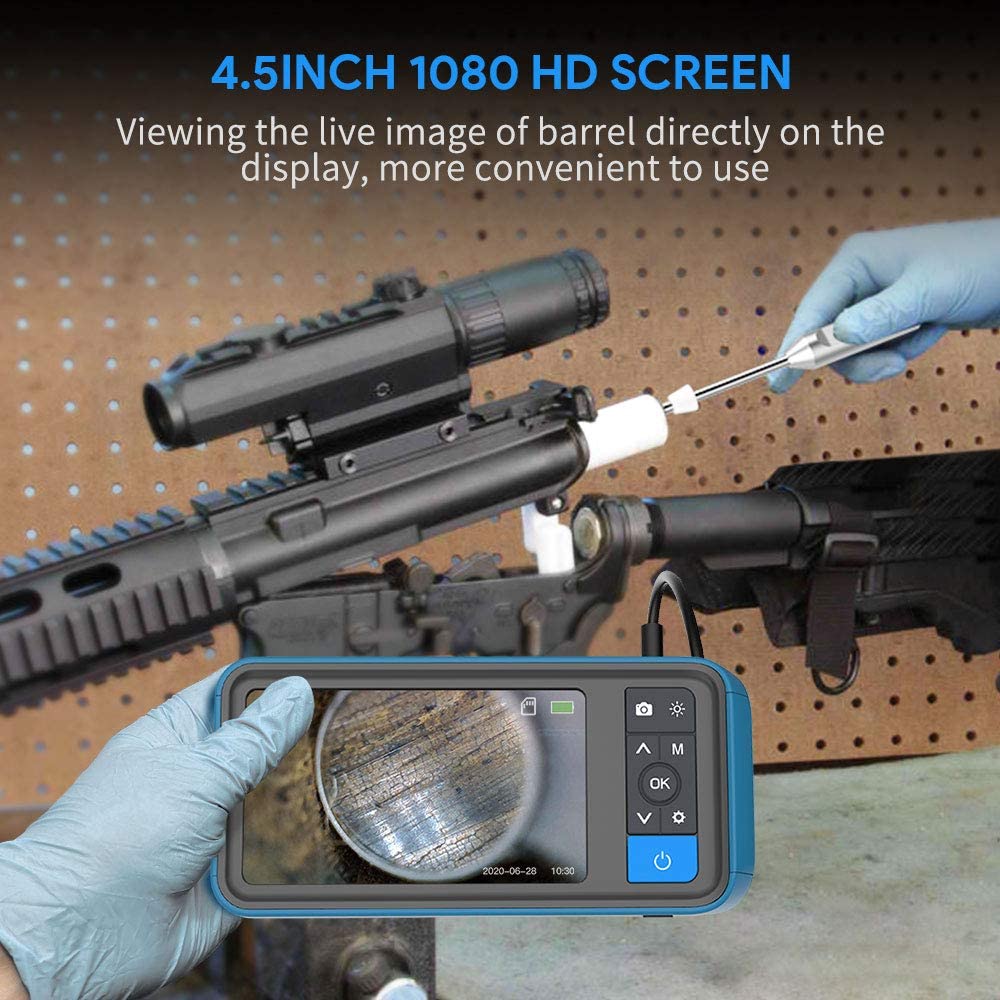 Teslong Rigid Rifle Borescope, 0.2inch Rod Digital Gun Barrel Bore Scope Gun Cleaning Camera-Fits .20 Caliber & Larger Hunting Shooting Firearms, 26inch Long Insertion Tube & 4.5inch 1080P HD Screen