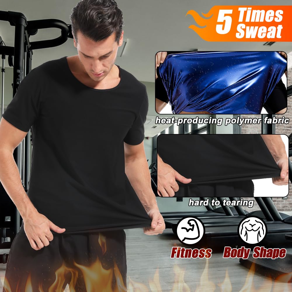 Sauna Shirt for Men,Short Sleeve Sweat Suit for Men,Mens Sweat Compression T-Shirt Top for Gym Exercise