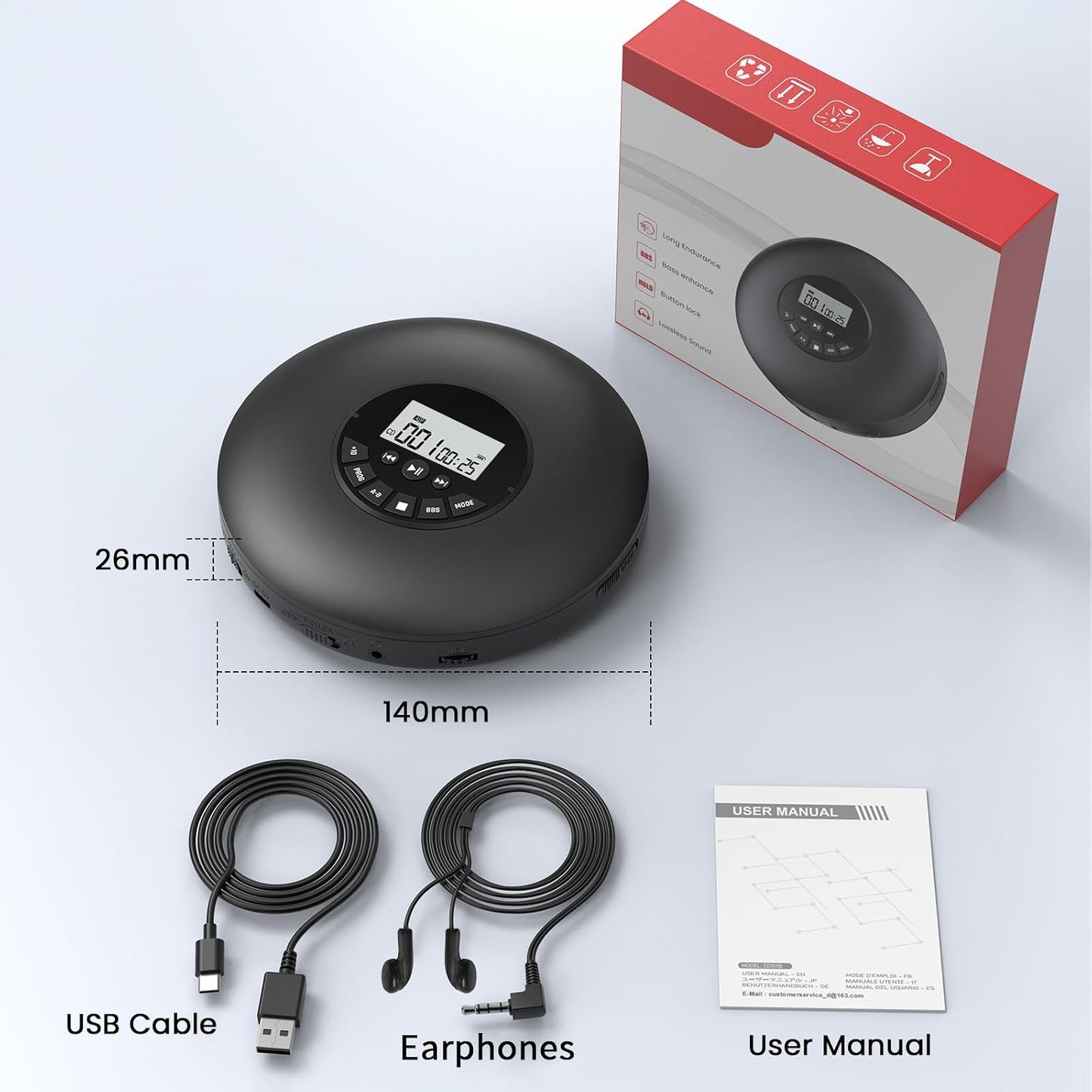 Arafuna Discman Programmable Portable CD Player-Compact CD Player-Personal Music Player with CD-R & CD-RW Playback