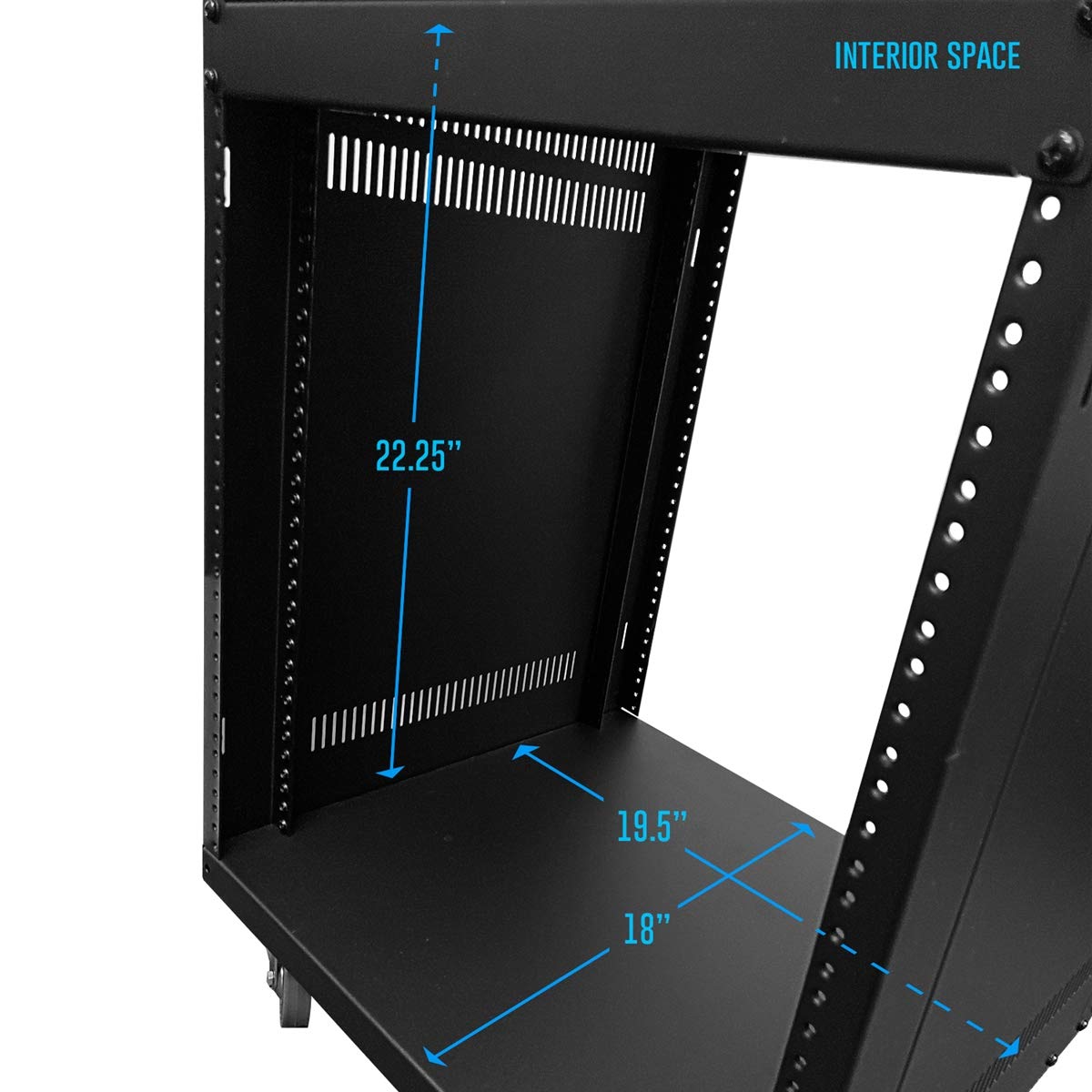 AxcessAbles 12U AV Equipment Rack | 19-Inch Steel Open Frame Home Studio Rack with 3” Caster Wheels | Universal Case for Studio, Server, Network Gear | 550lb Capacity | Screws, Spacer, Tool Included