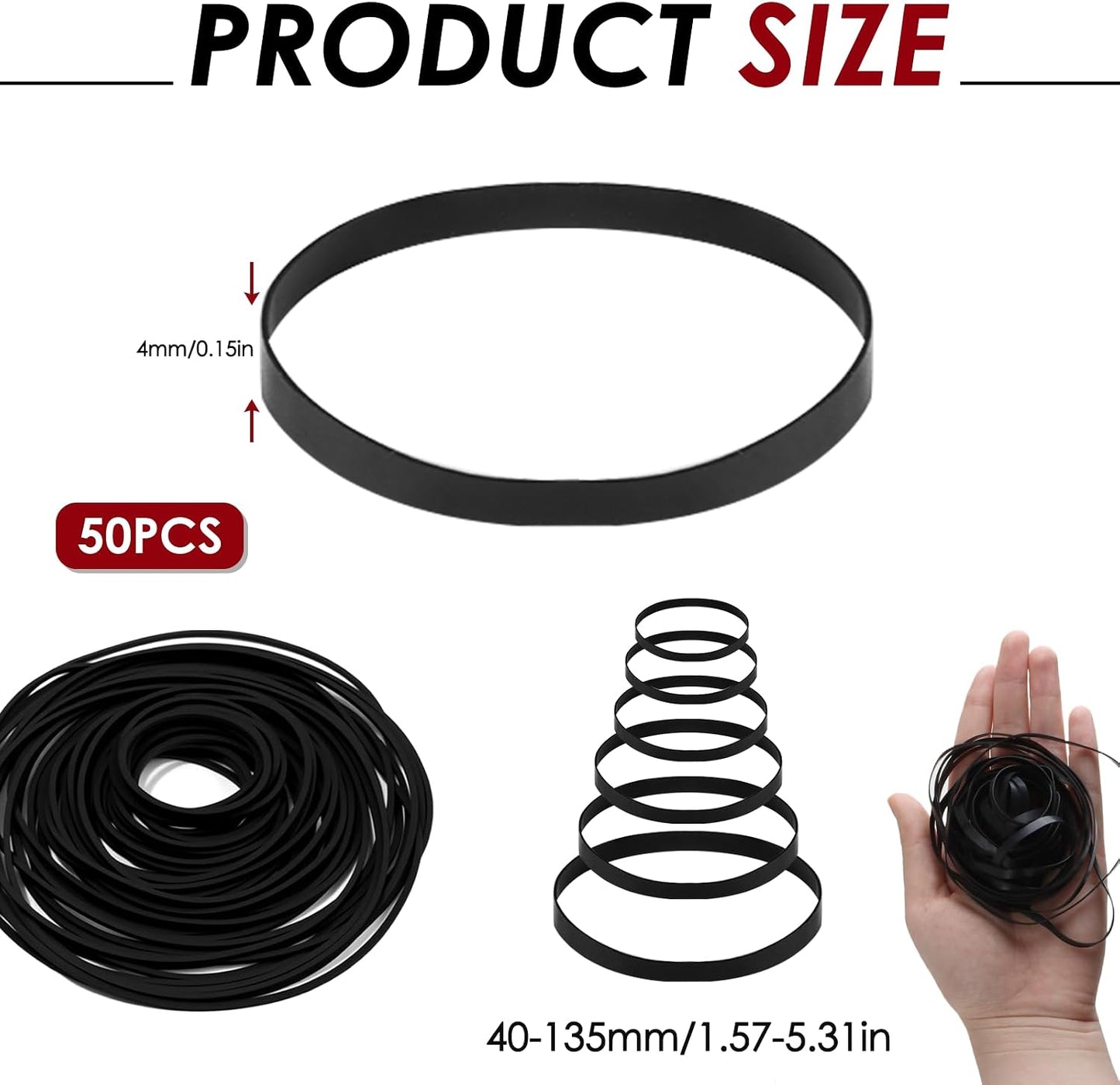 TNJPSEK Cassette 4mm) Player Belts Replacement Kit, Mixed Flat Rubber Belts for Recorder Repair and Maintenance, Audio
