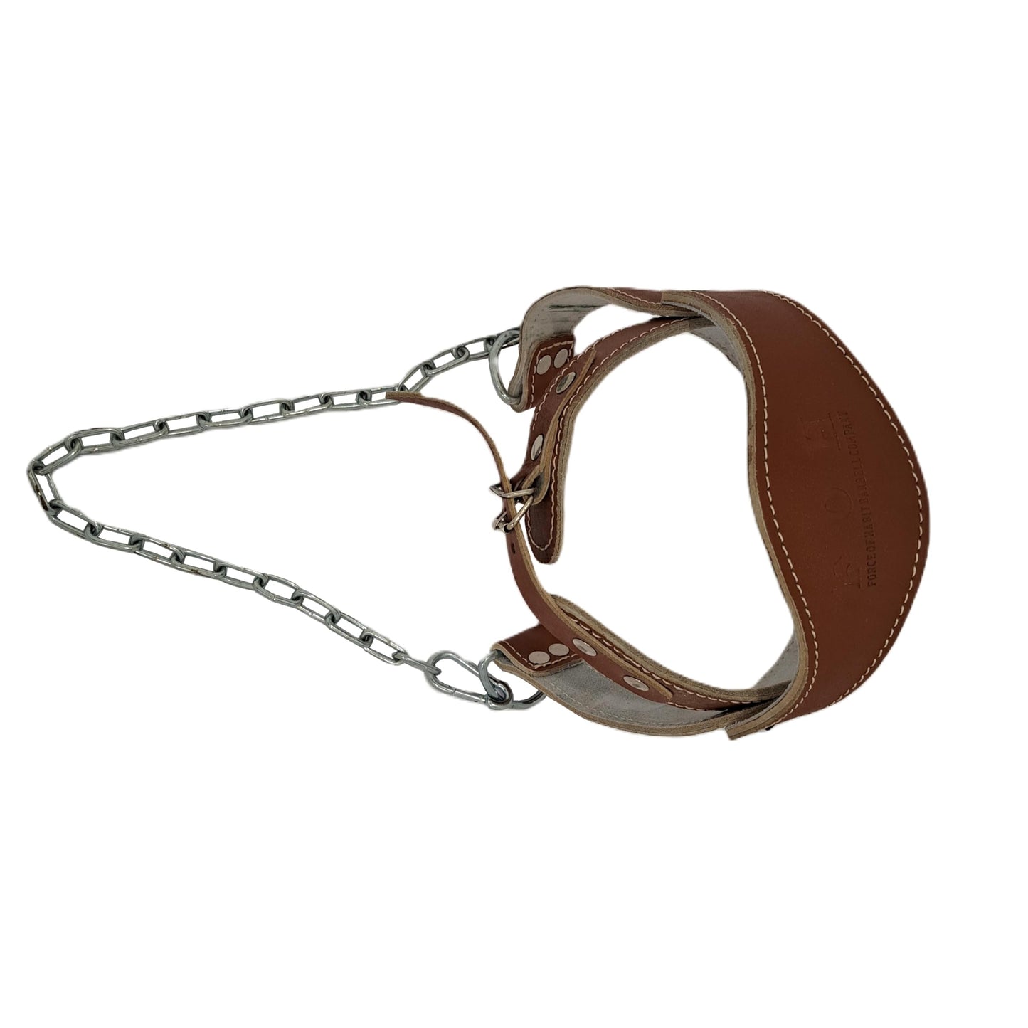 Force of Habit Head Harness Leather with 24 Inch Steel Chain, Brown, Padded, Adjustable Roller Buckle, Neck Strength Training Equipment (Brown)