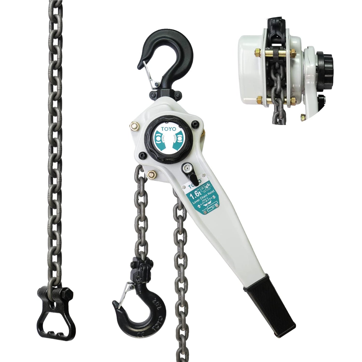 TOYO Lever Chain Hoist 3500Lbs 10ft,Chain Come Along 1.6T 10Ft Ratchet Chain Puller Hoist Alloy Steel G80 Chain 2 Heavy Duty Hooks for Building Warehouse Automotive Garages Machinery (3500LB 10FT)