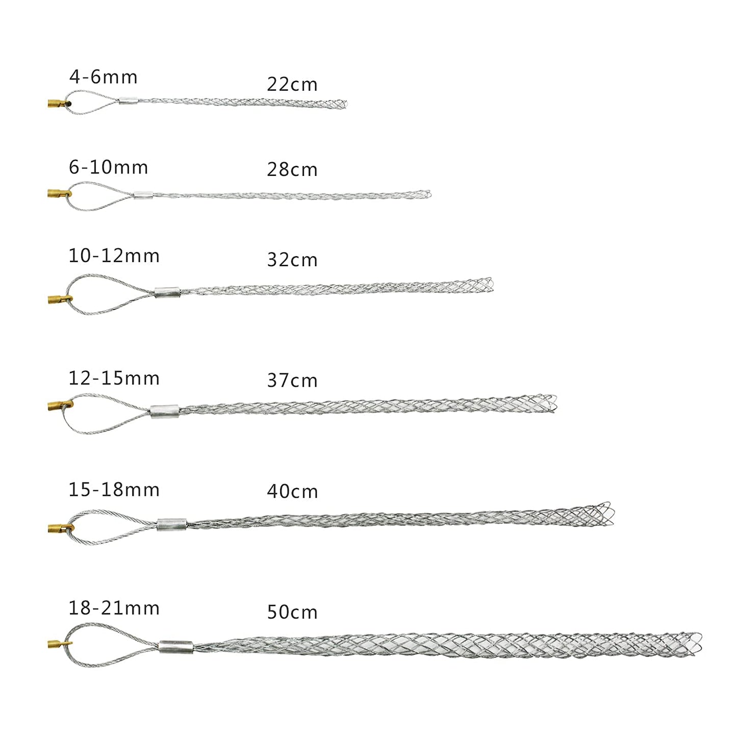 VGongTech Cable Pulling Grip Sock with 5mm Nut Flexible Eye Mesh Rope Cable Sock Kit Galvanizing Steel Antislip Pipe Cable Wire Pulling Grips Lassos 6 Set 4-25mm
