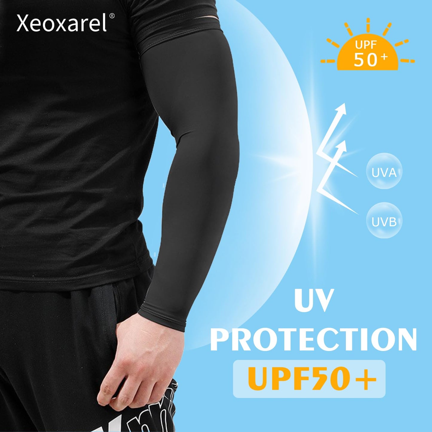 Xeoxarel UV Sun Protection Arm Sleeves - Tattoo Cover Up - UPF 50 Sports Compression Cooling Sleeve for Men & Women Black