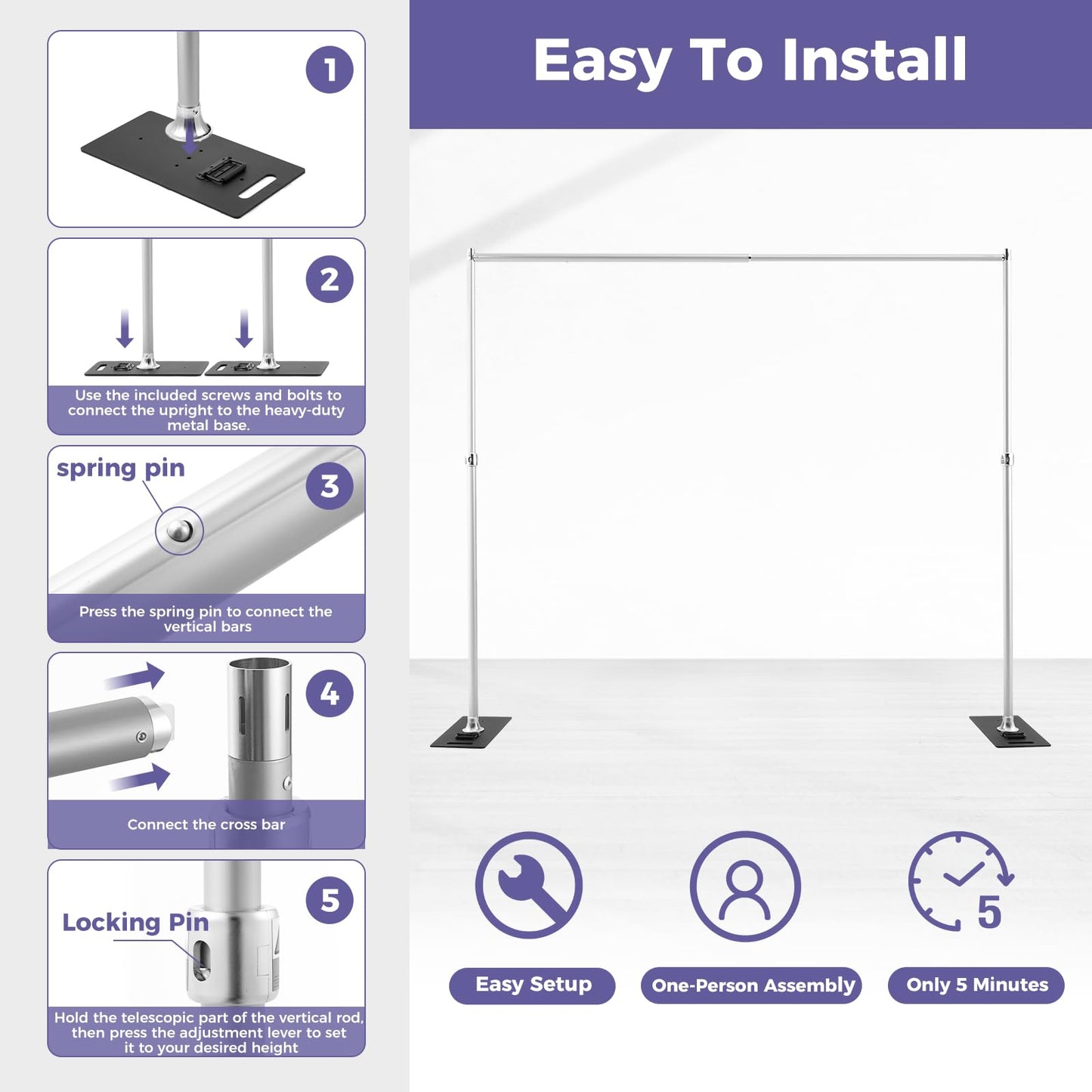 Pipe and Drape Backdrop Stand 9.2x9.2ft, Adjustable Heavy Duty Photo Background Frame with Metal Base & Carry Bag, Professional Event Backdrop System for Wedding, Trade Show, Parties, Photography
