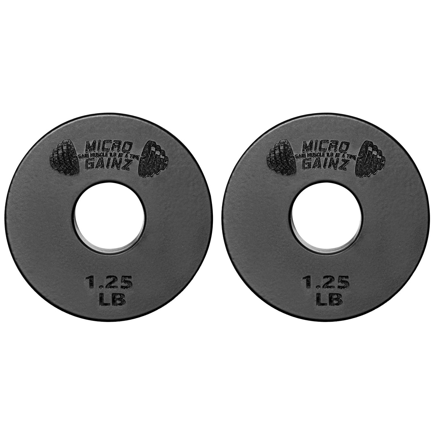Micro Gainz Standard 1-Inch Center Hole Weight Plates, Set of 2 Black Fractional Plates Choose Set (.25LB-1.25LB), Designed for Standard 1-inch Barbells & Dumbbells, Made In USA (1.25 lb)