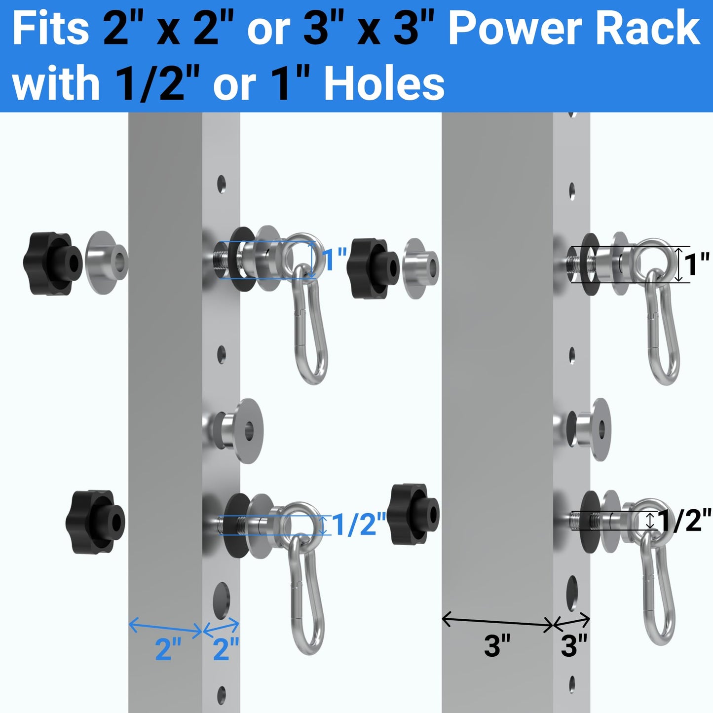 Vatemechie Heavy-Duty Power Rack Attachments, Quick-Install Home Gym Accessories for 2x2, 2x3 & 3x3 Power Racks, Fits 1/2", 5/8" & 1" Holes (Rack-Mounted Olympic Barbell Holder)
