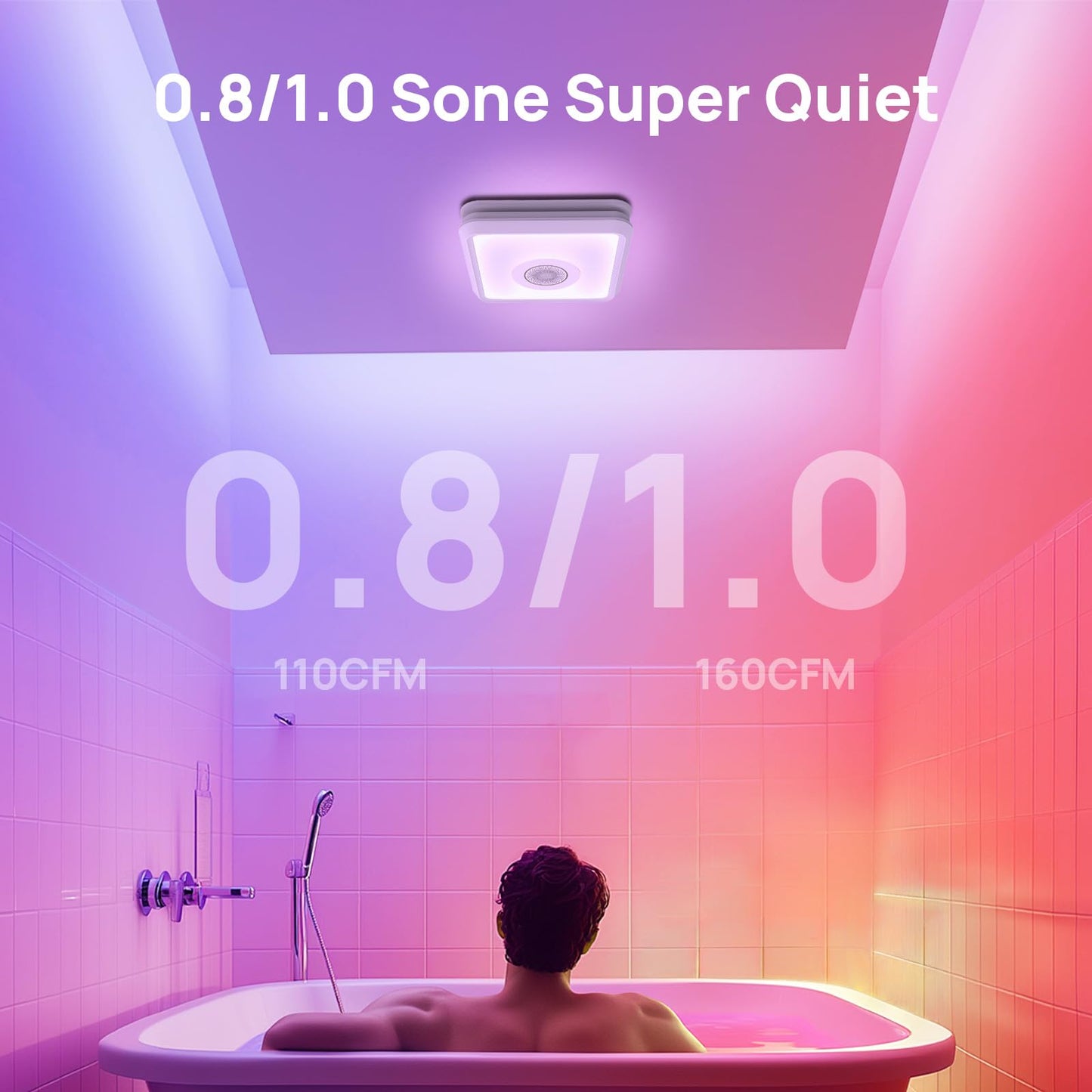 Consciot 160CFM Bathroom Exhaust Fan with Light and Bluetooth Speaker, 7 RGB Light & Music Sync Mode, 1500Lm 3000K/4000K/5000K Light, Nightlight, Remote Control, Quiet 1.0 Sone, for Large Room
