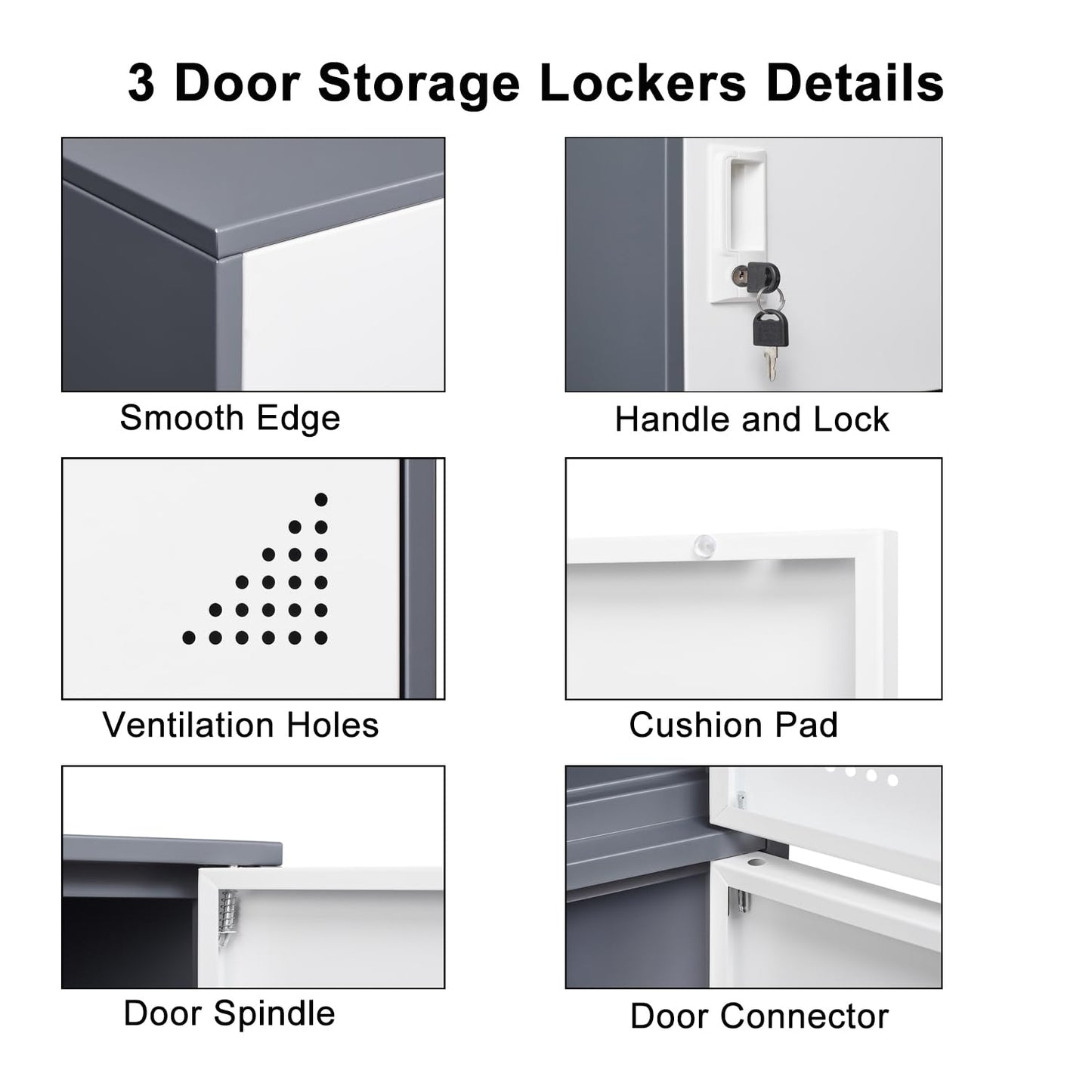 iCHENGGD 3 Door Metal Locker Steel Storage Cabinet, Office Storage Lockers for Employees, Vertical Metal Cabinets for Home,Office,School,Room Storage Organizer