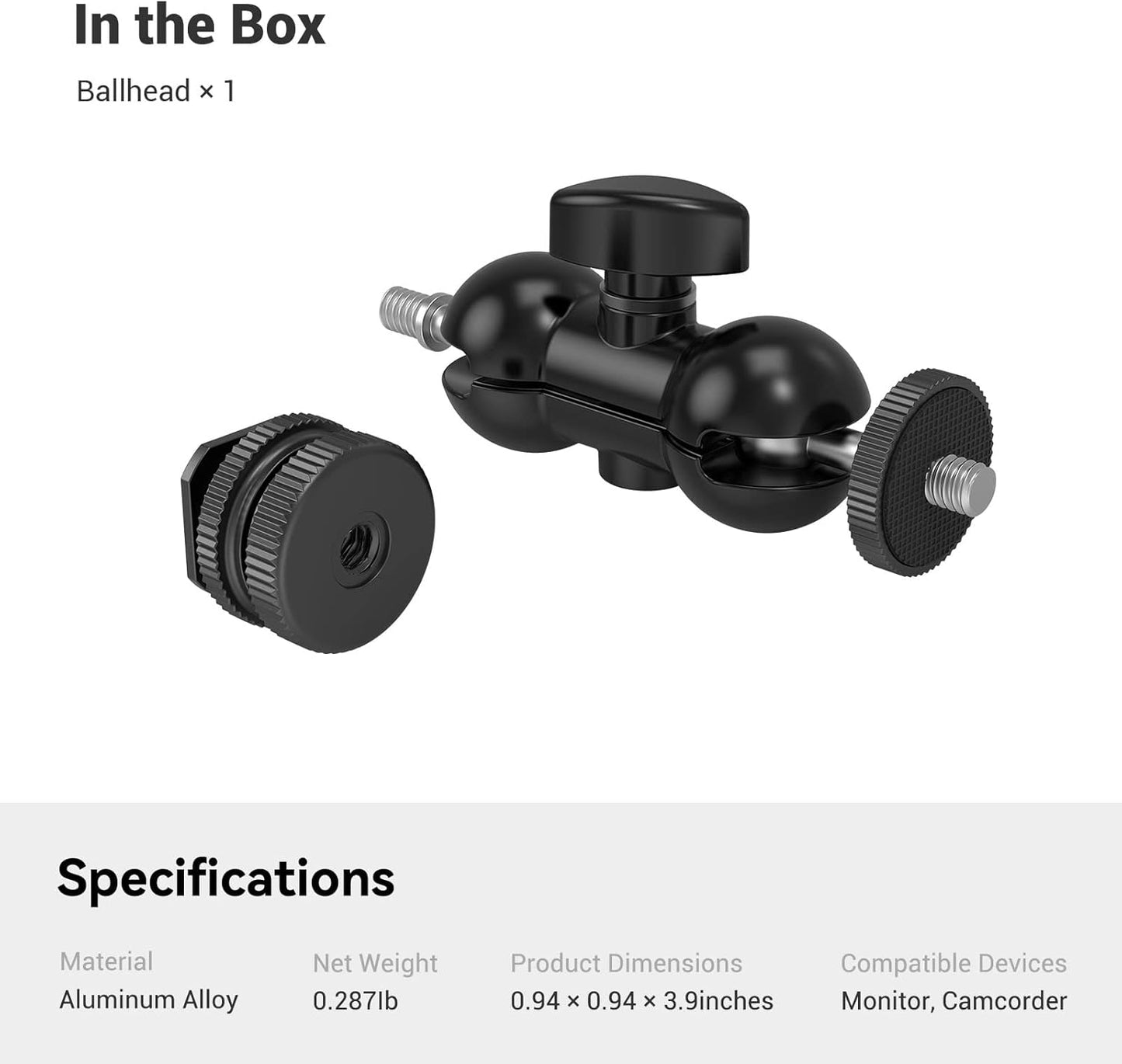 SMALLRIG 1/4" 1135 Cool Ballhead, Multi-Function Double Ball Dead Adapter with Shoe Mount & Screw for Monitors Led