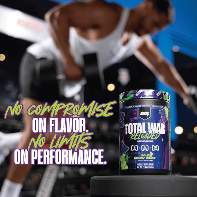 REDCON1 Total War Reloaded Pre Workout, Sour Gummy Bear - Creatine, Beta Alanine + L-Citrulline Malate Keto Friendly for Men & Women with 350mg of Caffeine - Fast Acting (30 Servings)
