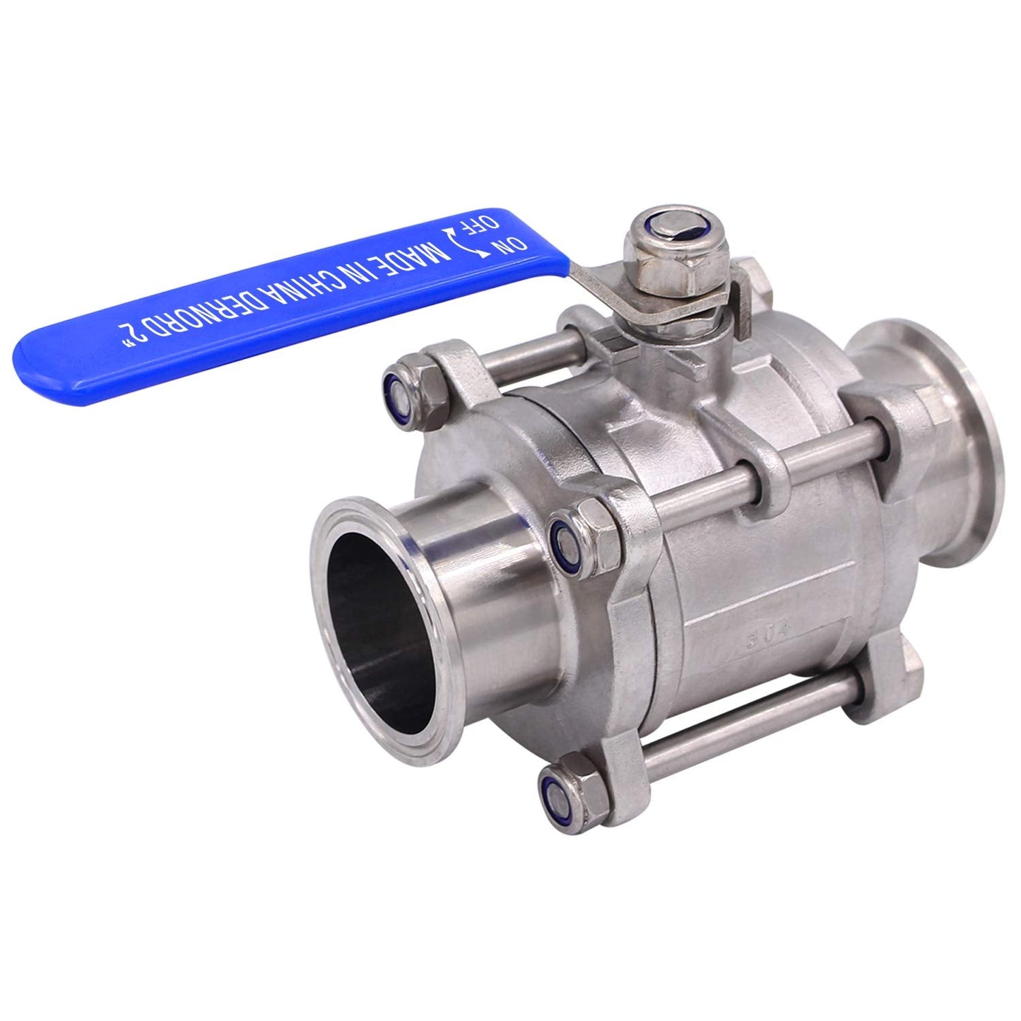 DERNORD 2" Sanitary Ball Valve Fits 2" Tri-Clamp Clover Stainless Steel 304, PTFE Lined, Two Way & Three Piece (2 Inch Tube OD Quick Clamp)