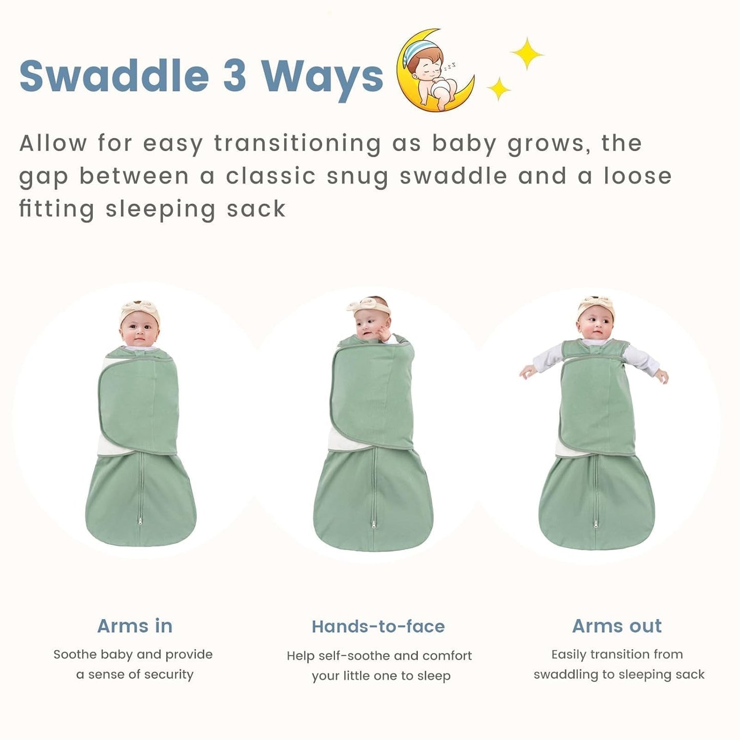 ZIGJOY Baby Sleep Sack Swaddle - 100% Cotton Wearable Blanket for Newborns 0-6 Months | Green