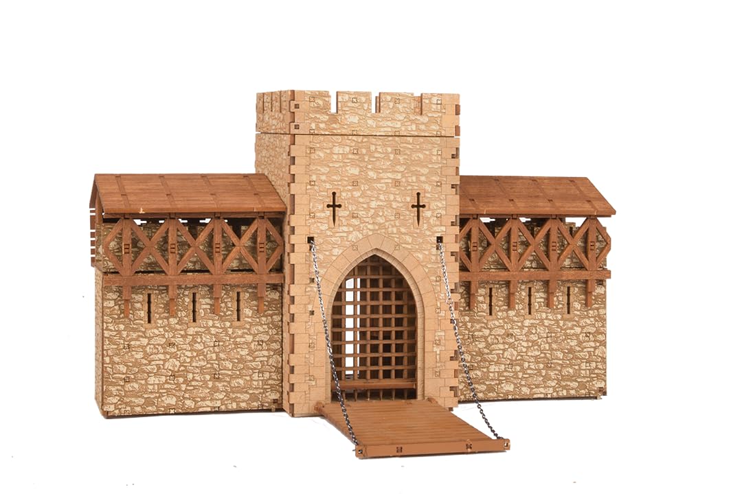 Barbican-Castle Gatehouse -3D Wooden Puzzle -28mm Scale Model Building Kit for Adults, Architecture & Engineering Assembly Set, Tabletop Miniature Terrain Kit(270 Pieces) -Weathered