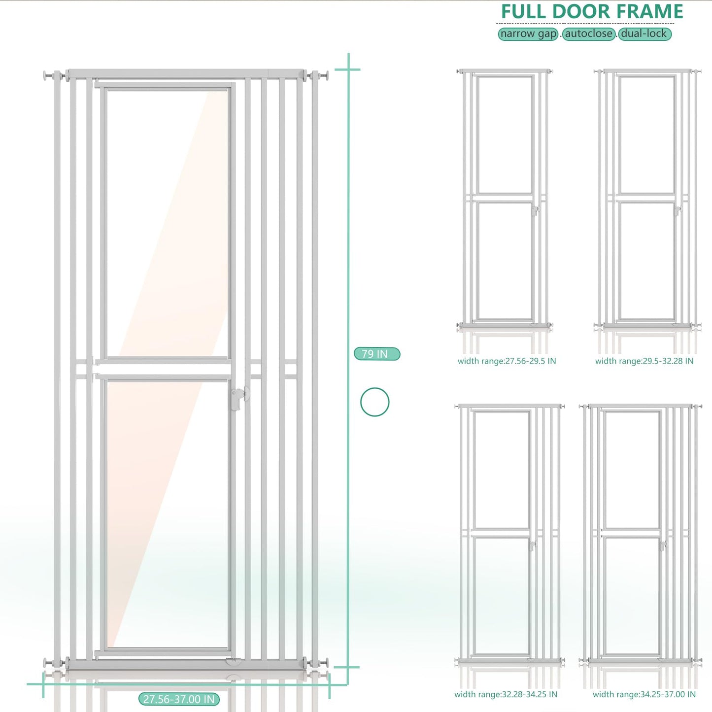 78.74" Extra Tall Cat Gate for Doorway, Wide Adjustable 28"-37" Pet Gate Included 4 Extension Kits,No Drilling Pressure Mounted Transparent Full Door Gate for Stairs, Studio, Kitchen (White)