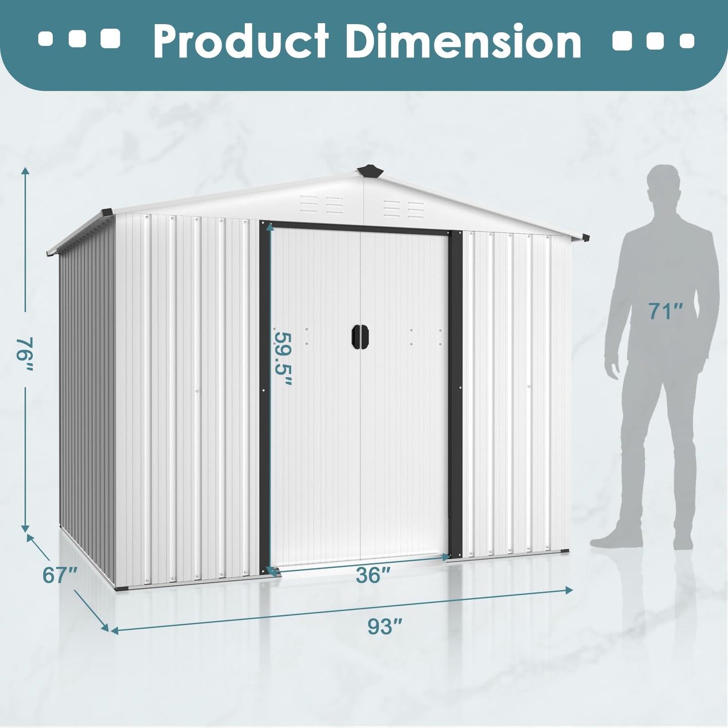 CrownLand Outdoor Vented Backyard Garden Storage Shed 6X8 Feet Tool House with Sliding Door Outdoor Lawn Steel Roof Sheds (White)