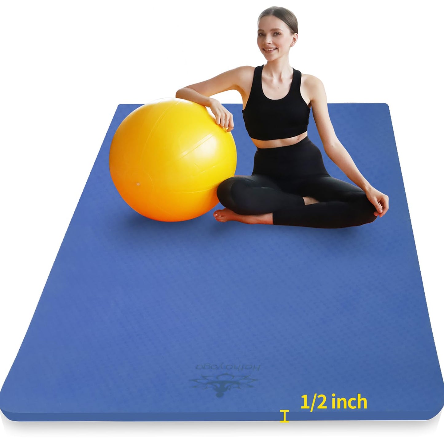 Hatha Yoga Large TPE Yoga Mat 6'x4'x1/2" Extra Thick Non-Slip Exercise Mat - for Yoga Pilates & Home Gym Workouts(Blue)