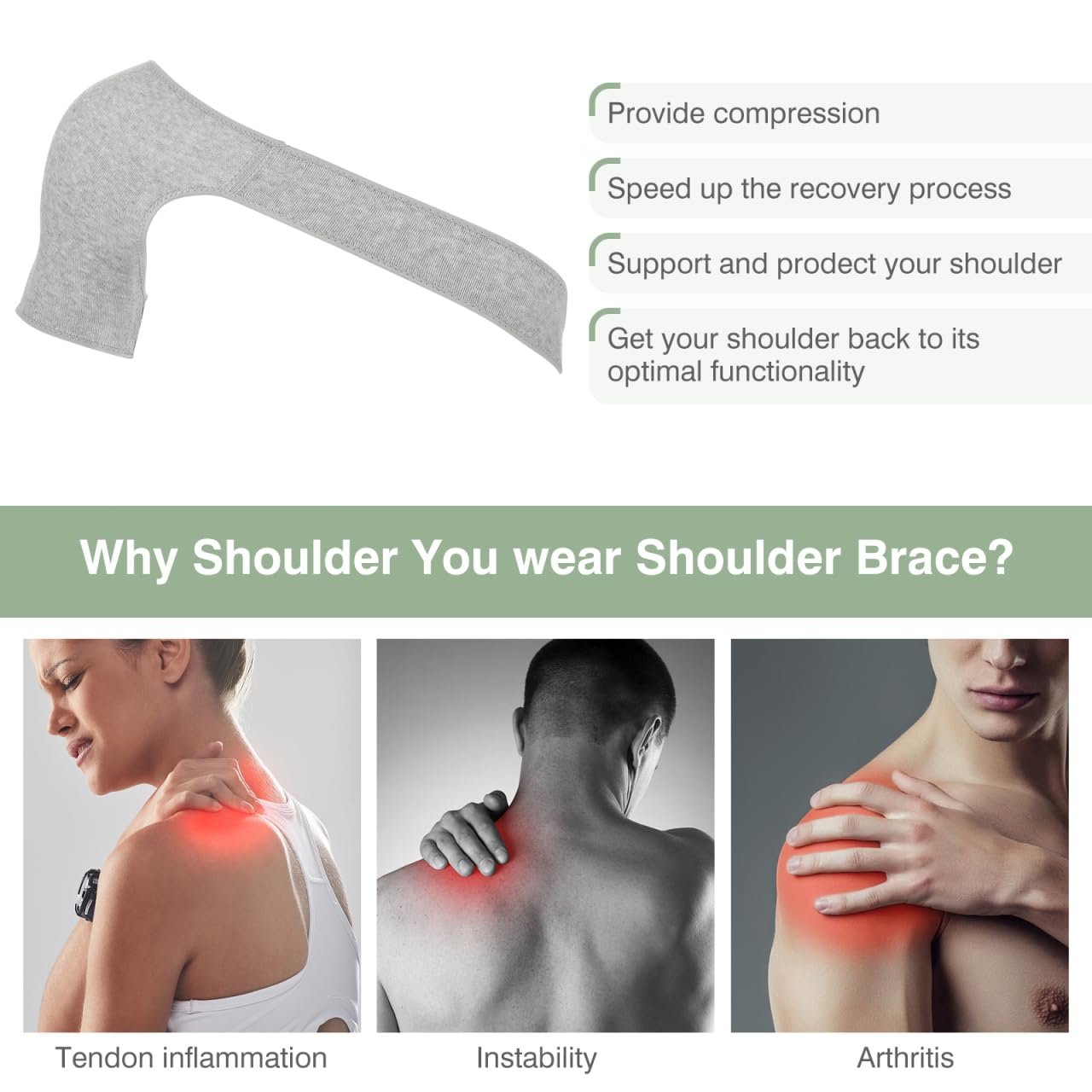 Ipetboom Shoulder Brace: Rotator Cuff Support Brace Wrap for Men and Women - Shoulder Compression Sleeve for Preventing Strains and Dislocation, M