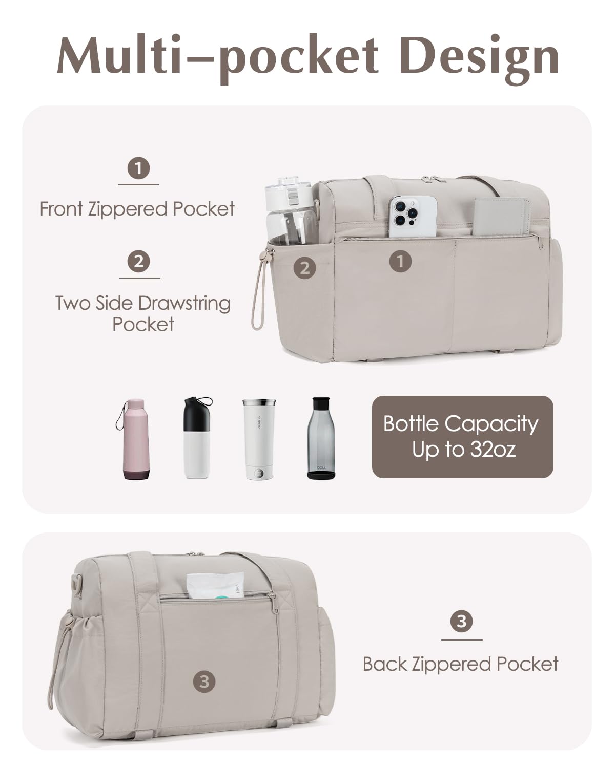 Small Gym Bag, Mini Gym Bag for Women with Yoga Mat Holder and Wet Compartment, Cute Mini Puffer Duffle Bag with Water Bottle Pocket for Workout Yoga Dance, Puffer Camel
